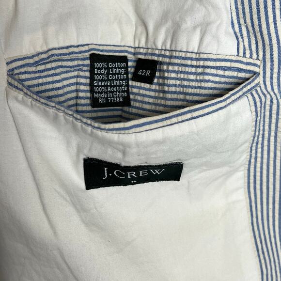 J.Crew Seersucker Blazer 42R Mens Sports Coat Blue Striped 3 Button Preppy Work - Picture 7 of 10